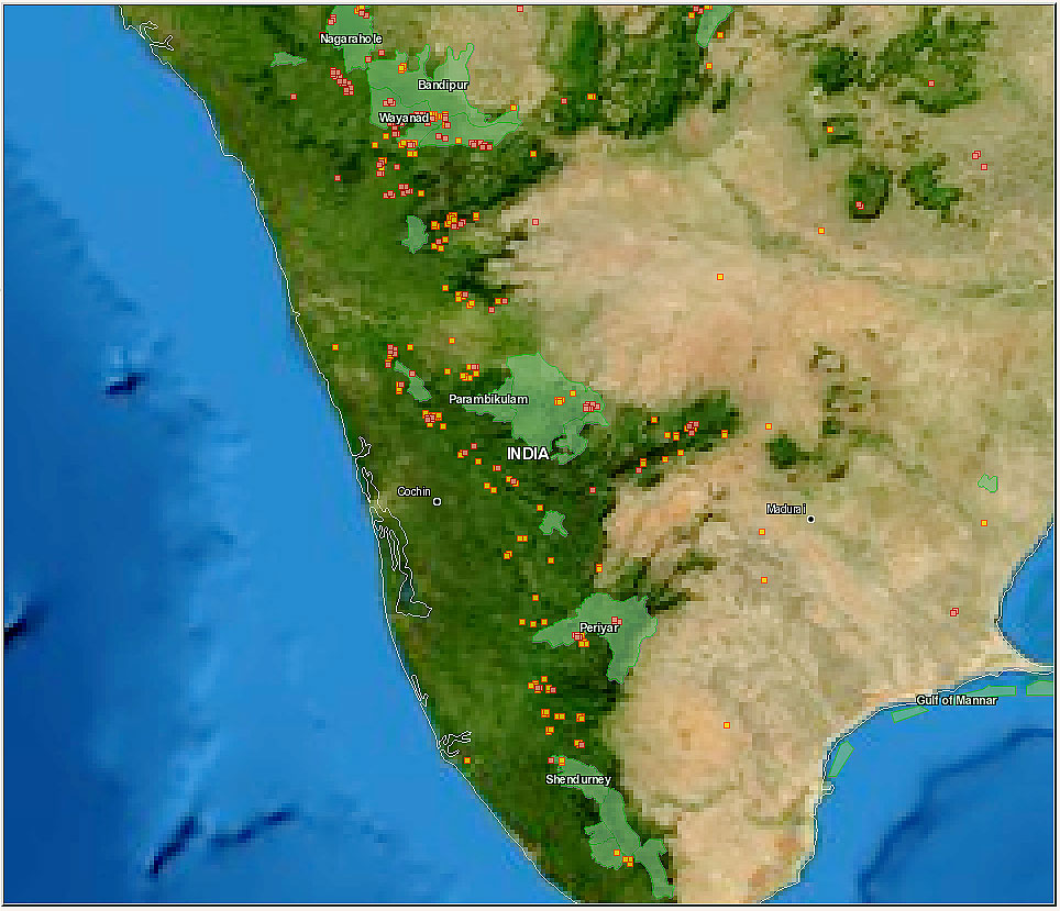 Forest fires in South India, MODIS firemap generated on February Forest fires