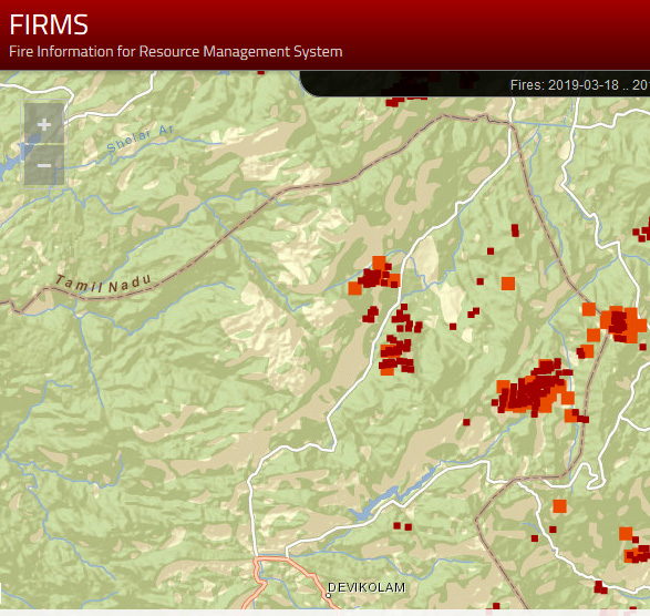 Firemap showing incidents of fires in the kurinjimala sanctuary Firemap
